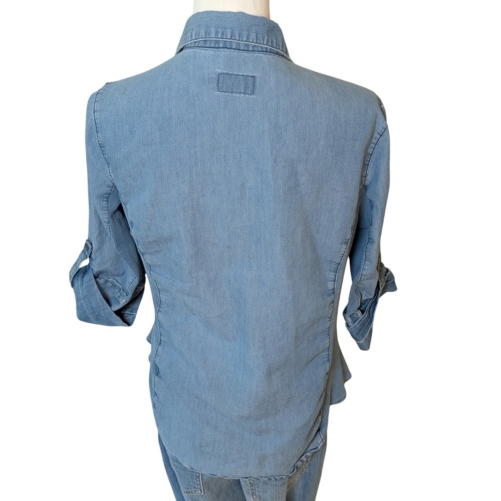 Cavalini Denim Collection Light Wash Ribbed Side Button Down Shirt Large TP168M - Picture 3 of 7